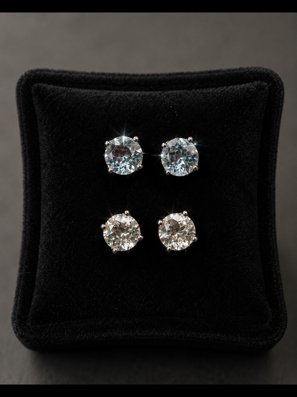 🧿 Sparkling White topaz & Sky-blue topaz STERLING STUDS *4 Studs Total
